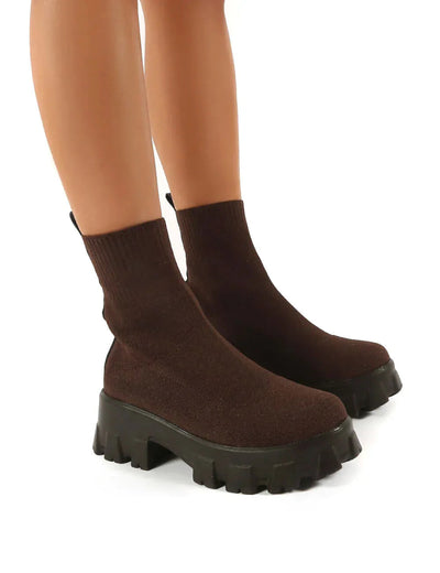 Ankle Boots - Chunky - Platform - Sock Boots - Women's Boots-Grace Aura