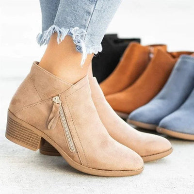 Ankle Boots | Low Heel | Leather | Suede Boots | Women's Boots-Grace Aura