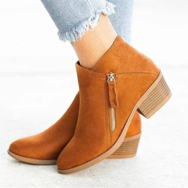 Ankle Boots | Low Heel | Leather | Suede Boots | Women's Boots-Grace Aura