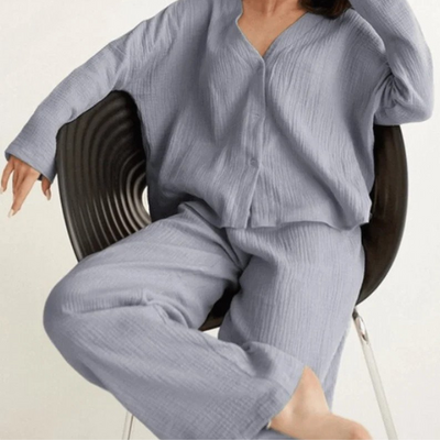 Anne Loungewear Set | Comfy cotton 2-piece home suit for women-Grace Aura