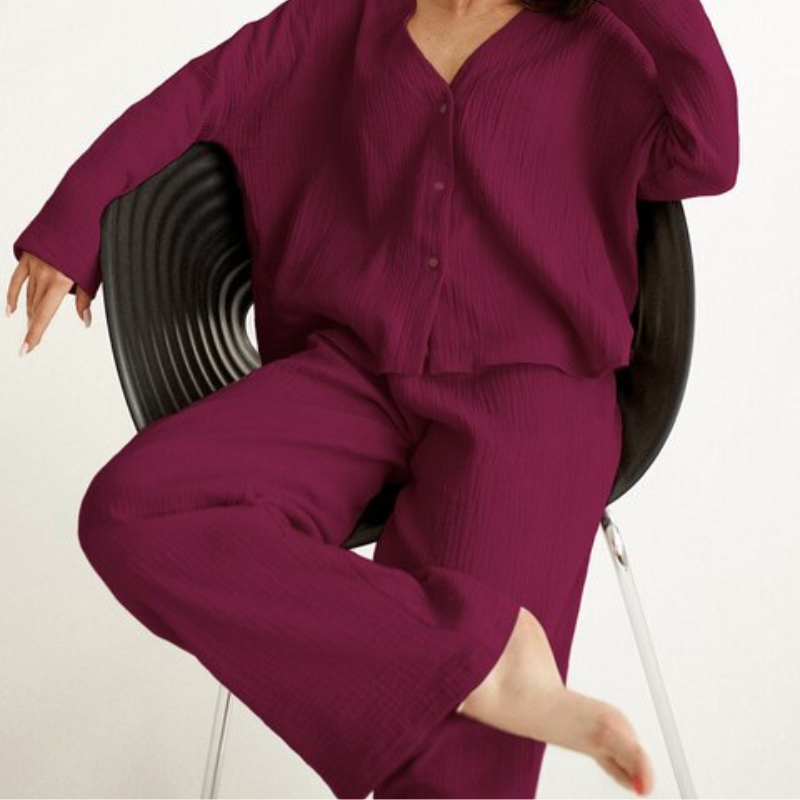 Anne Loungewear Set | Comfy cotton 2-piece home suit for women-Grace Aura