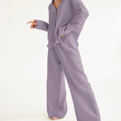 Anne Loungewear Set | Comfy cotton 2-piece home suit for women-Grace Aura