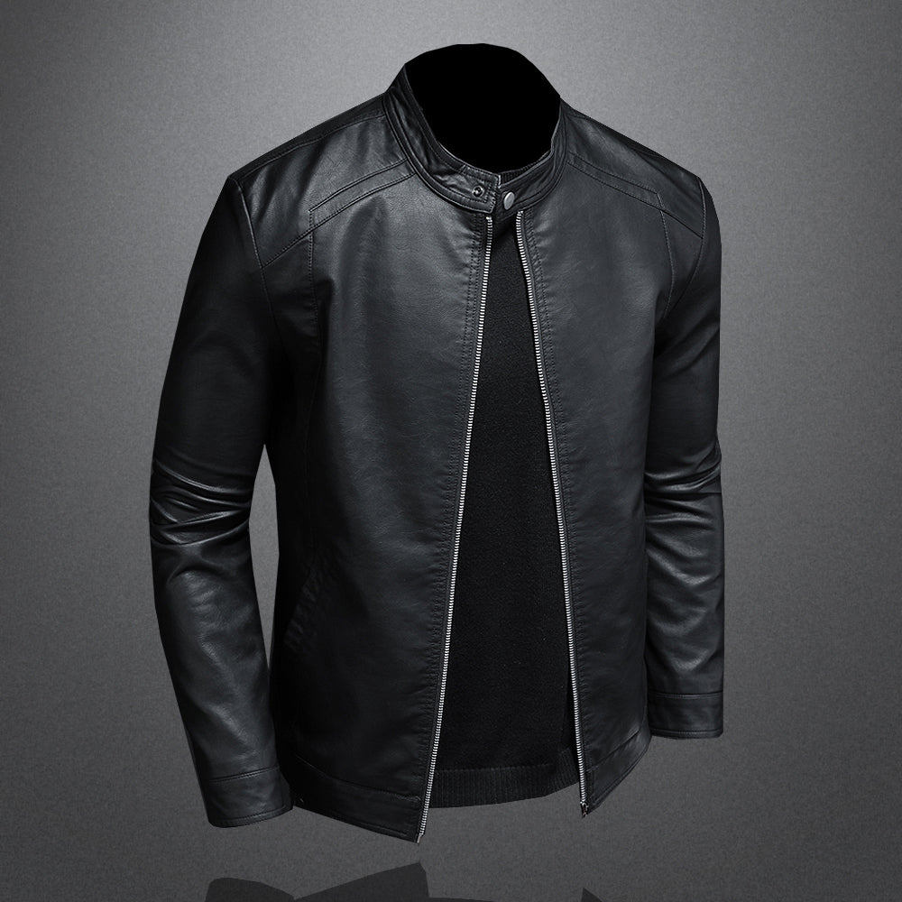 Biker Jacket - Black - Zip-Up - Moto Jacket - Men's Leather Jacket-Grace Aura