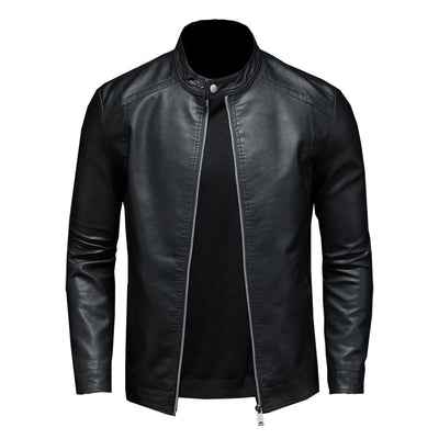 Biker Jacket - Black - Zip-Up - Moto Jacket - Men's Leather Jacket-Grace Aura