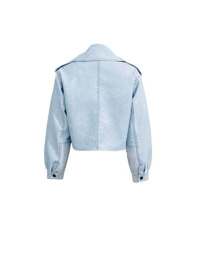 Biker Jacket - Light Blue - Zippers - Cropped Jacket - Women's Jacket -Grace Aura