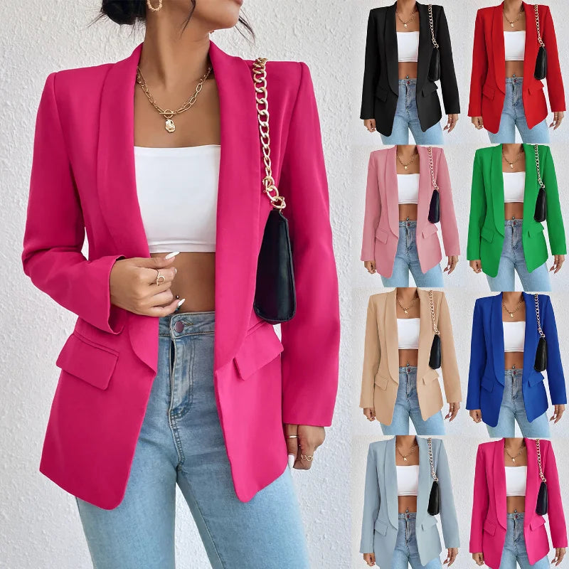 Blazer | Open Front | Long | Blazer Jacket | Women's Clothing-Grace Aura