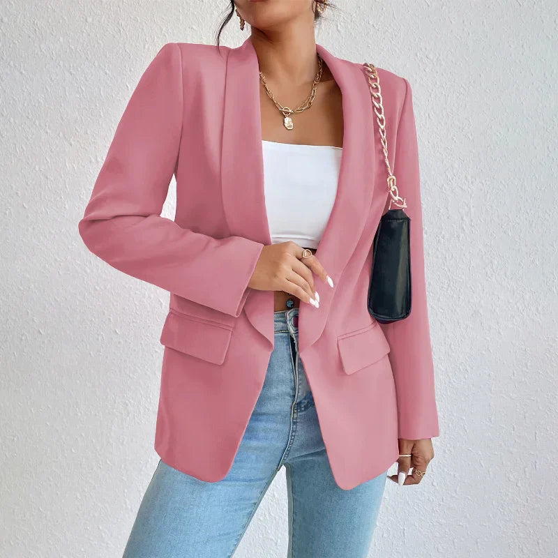 Blazer | Open Front | Long | Blazer Jacket | Women's Clothing-Grace Aura