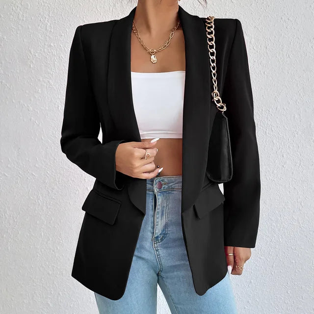 Blazer | Open Front | Long | Blazer Jacket | Women's Clothing-Grace Aura