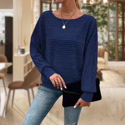 Boat Neck Sweater - Women's Long Sleeve Knitted Pullover Sweater -Grace Aura