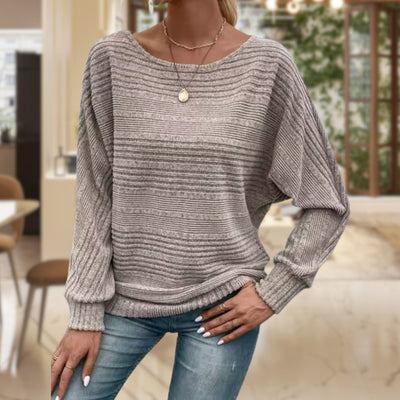 Boat Neck Sweater - Women's Long Sleeve Knitted Pullover Sweater -Grace Aura