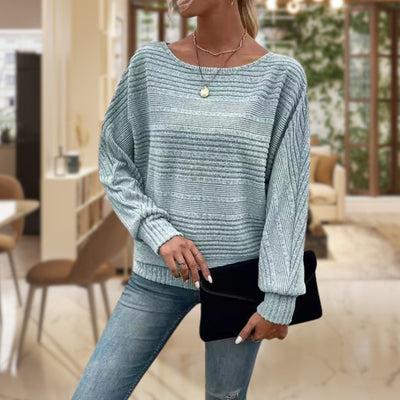 Boat Neck Sweater - Women's Long Sleeve Knitted Pullover Sweater -Grace Aura