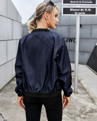 Bomber Jacket - Women's Thin Zip-Up Bomber Jacket with Pockets-Grace Aura