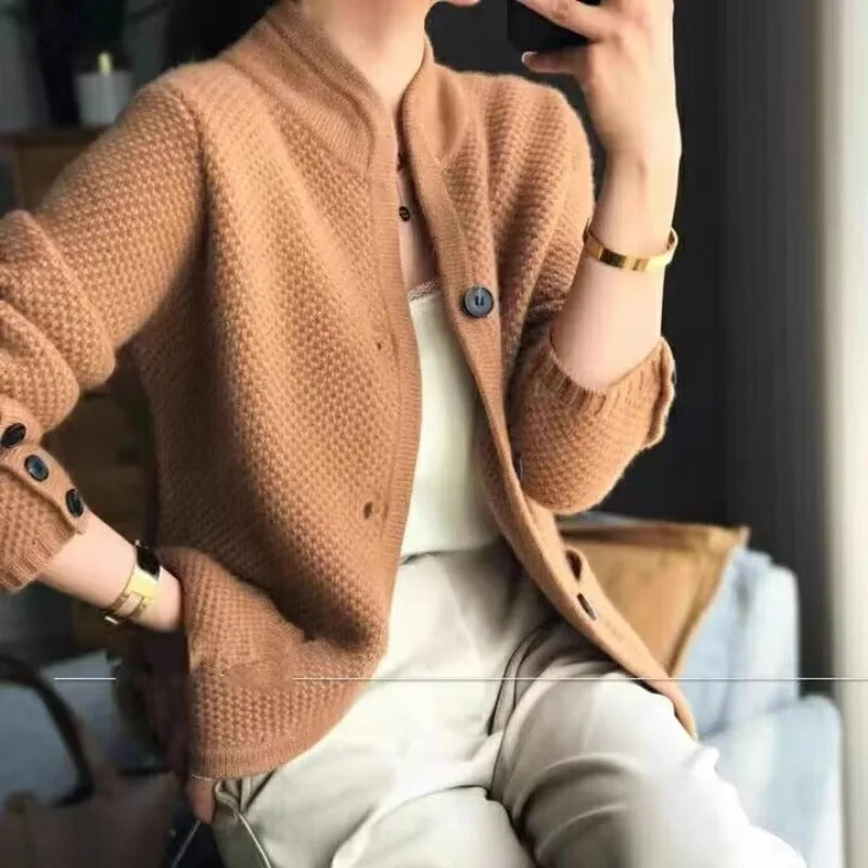 Cardigan Jacket - Women's Knitted Wool Button-Up Sweater Jacket-Grace Aura