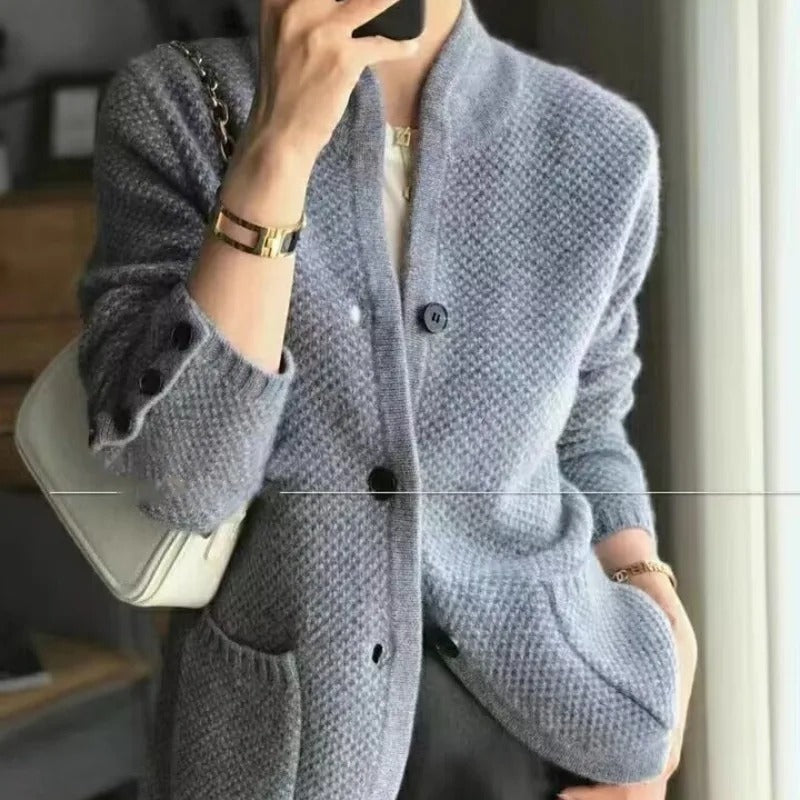 Cardigan Jacket - Women's Knitted Wool Button-Up Sweater Jacket-Grace Aura