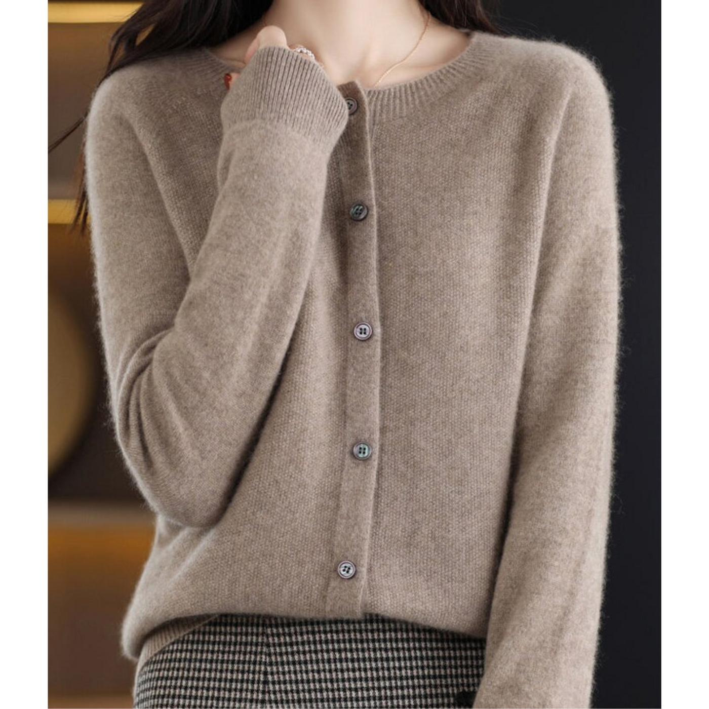 Cashmere Cardigan - Button-Up - Long Sleeve - Knitted Cardigan - Women's Clothing-Grace Aura