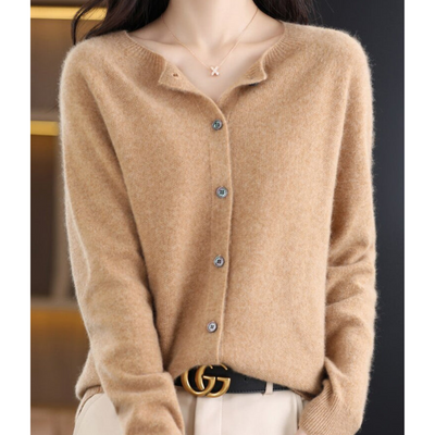 Cashmere Cardigan - Button-Up - Long Sleeve - Knitted Cardigan - Women's Clothing-Grace Aura