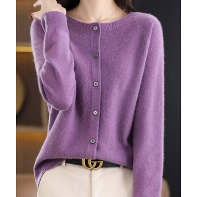 Cashmere Cardigan - Button-Up - Long Sleeve - Knitted Cardigan - Women's Clothing-Grace Aura