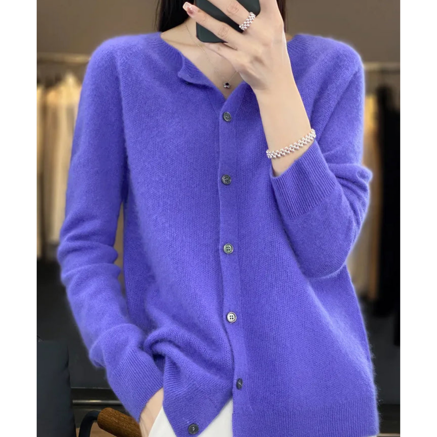 Cashmere Cardigan - Button-Up - Long Sleeve - Knitted Cardigan - Women's Clothing-Grace Aura