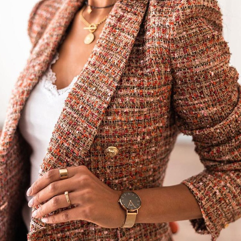 Casual plaid blazer for women-Grace Aura