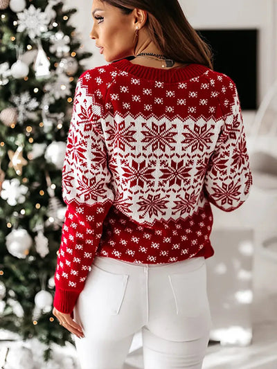 Christmas Jumper | Crew Neck | Snowflake | Knitted Sweater | Women's Winter Clothes-Grace Aura