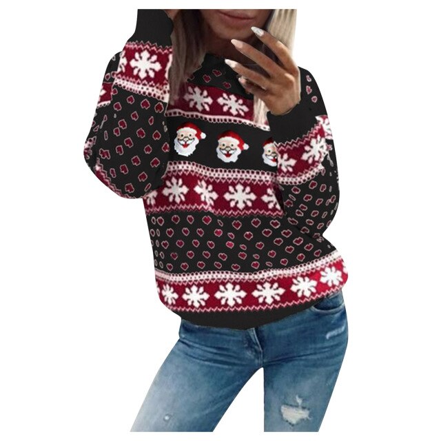 Christmas Jumper - Long Sleeve - Santa Claus - Christmas Sweater - Women's Clothing-Grace Aura