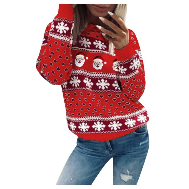 Christmas Jumper - Long Sleeve - Santa Claus - Christmas Sweater - Women's Clothing-Grace Aura