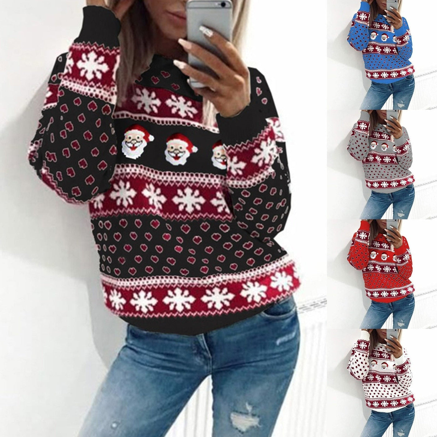 Christmas Jumper - Long Sleeve - Santa Claus - Christmas Sweater - Women's Clothing-Grace Aura