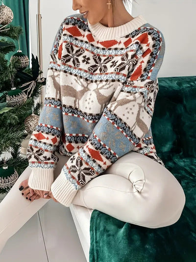 Christmas Jumper - Oversized Knitted Crew Neck Christmas Pullover Sweater-Grace Aura