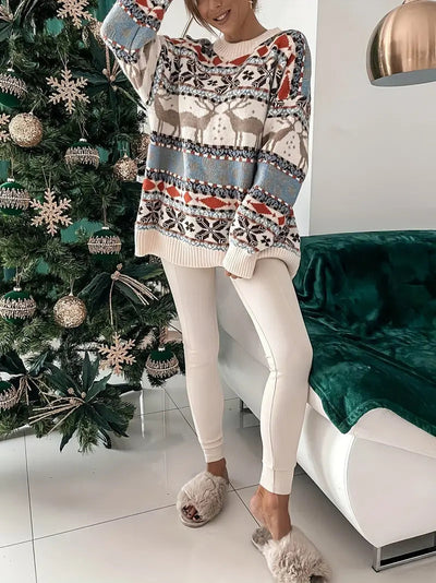 Christmas Jumper - Oversized Knitted Crew Neck Christmas Pullover Sweater-Grace Aura