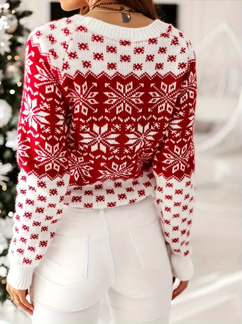 Christmas Jumper - Snowflake - Crew Neck - Knitted Xmas Sweater - Women's Winter Clothes-Grace Aura