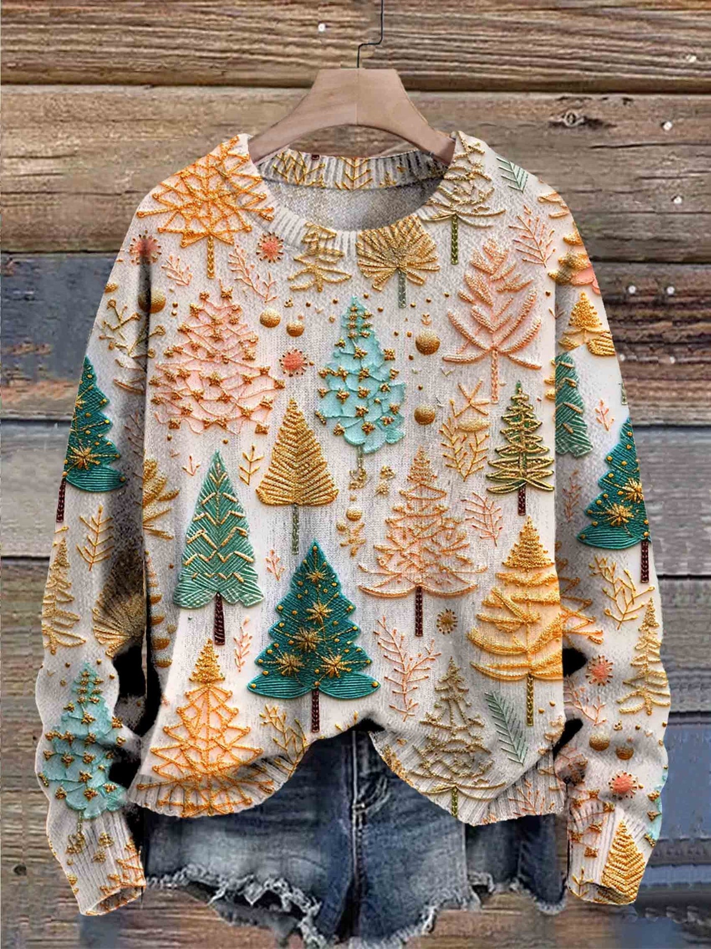 Christmas Jumper - Women's Loose Fit Knitted Christmas Tree Sweater-Grace Aura