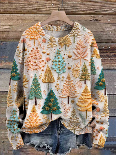 Christmas Jumper - Women's Loose Fit Knitted Christmas Tree Sweater-Grace Aura