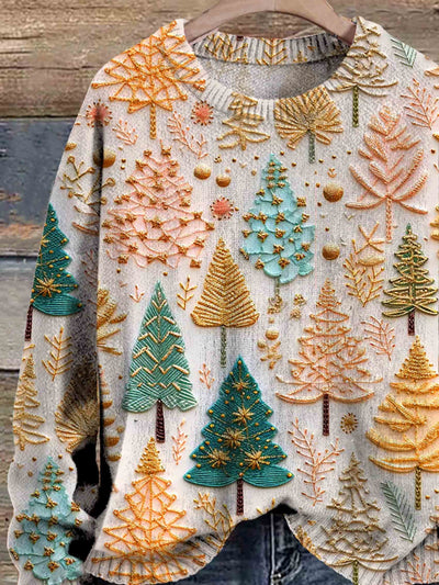 Christmas Jumper - Women's Oversized Knitted Christmas Tree Sweater-Grace Aura