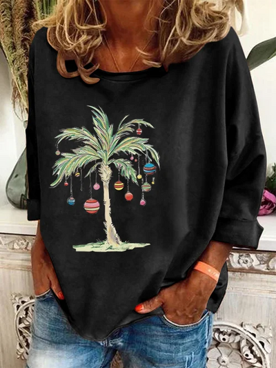 Christmas Pullover | Palm Tree | Loose Fit | Christmas Shirts | Long Sleeve Shirts for Women-Grace Aura