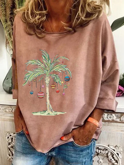 Christmas Pullover | Palm Tree | Loose Fit | Christmas Shirts | Long Sleeve Shirts for Women-Grace Aura