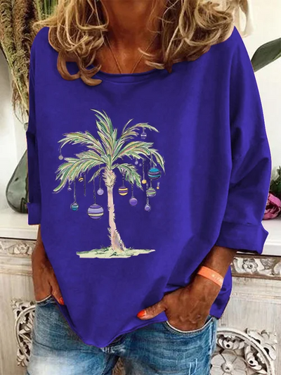 Christmas Pullover | Palm Tree | Loose Fit | Christmas Shirts | Long Sleeve Shirts for Women-Grace Aura