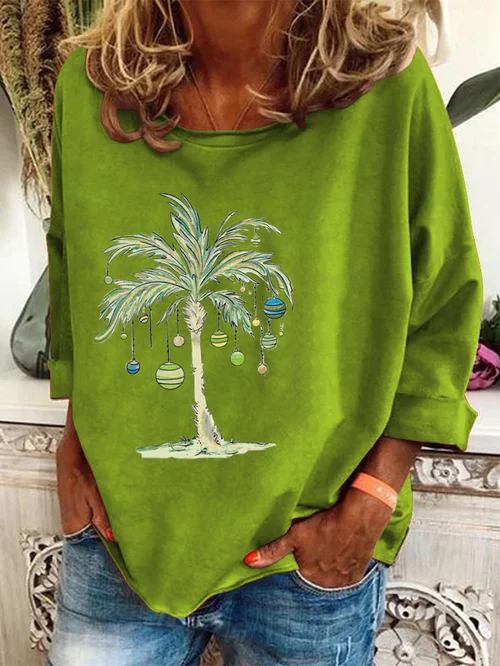 Christmas Pullover | Palm Tree | Loose Fit | Christmas Shirts | Long Sleeve Shirts for Women-Grace Aura