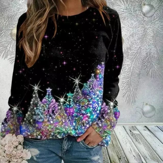 Christmas Pullover - Sparkly - Black - Christmas Sweater - Women's Jumper-Grace Aura