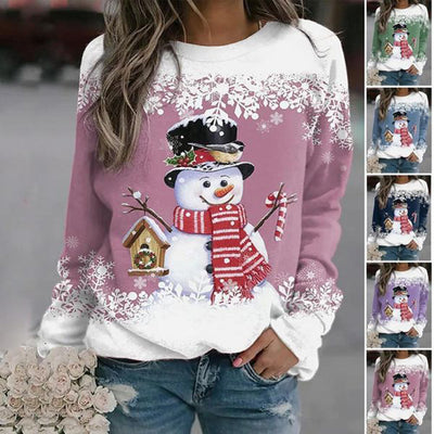 Christmas Pullover - Women's Long Sleeve Loose Fit Xmas Jumper Sweatshirt-Grace Aura