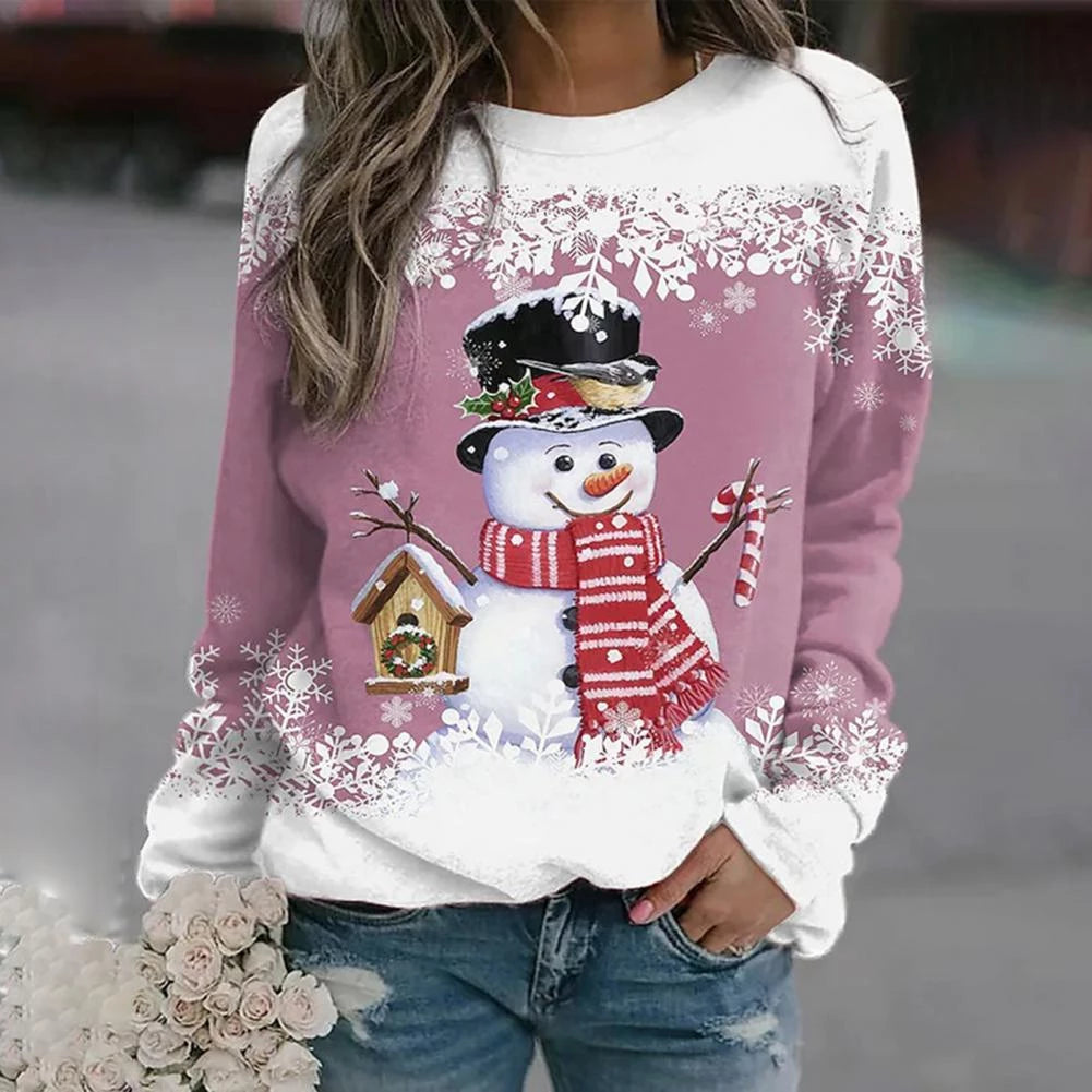 Christmas Pullover - Women's Long Sleeve Loose Fit Xmas Jumper Sweatshirt-Grace Aura