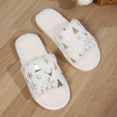 Christmas Slippers - Slip-On - Furry - Winter Slippers - House Slippers-Grace Aura