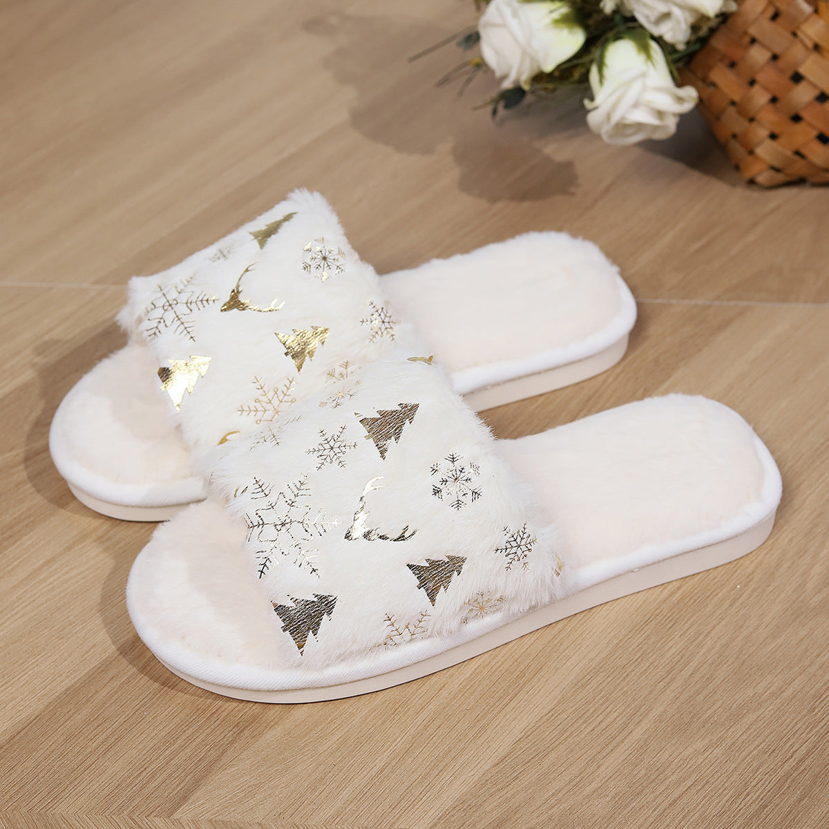 Christmas Slippers - Slip-On - Furry - Winter Slippers - House Slippers-Grace Aura