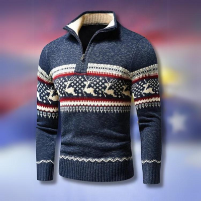 Christmas Sweater | Half-Zip | Reindeer | Knitted Sweater | Men's Jumper-Grace Aura