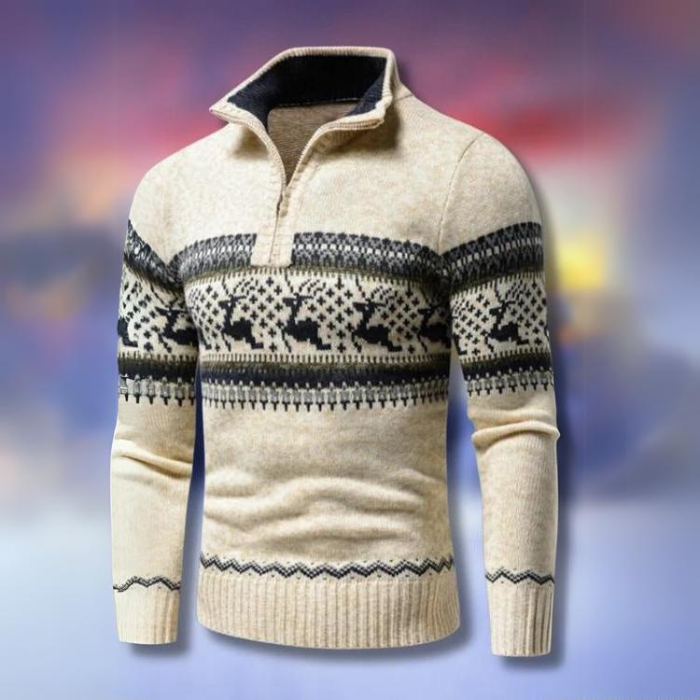 Christmas Sweater | Half-Zip | Reindeer | Knitted Sweater | Men's Jumper-Grace Aura