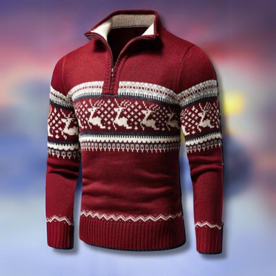 Christmas Sweater | Half-Zip | Reindeer | Knitted Sweater | Men's Jumper-Grace Aura