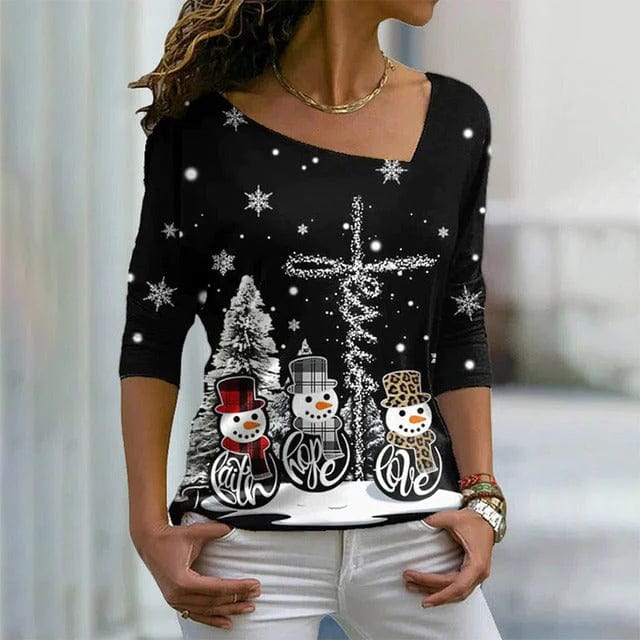 Christmas Sweater - Long Sleeve - Snowman - Blouse - Women's Winter Clothes-Grace Aura