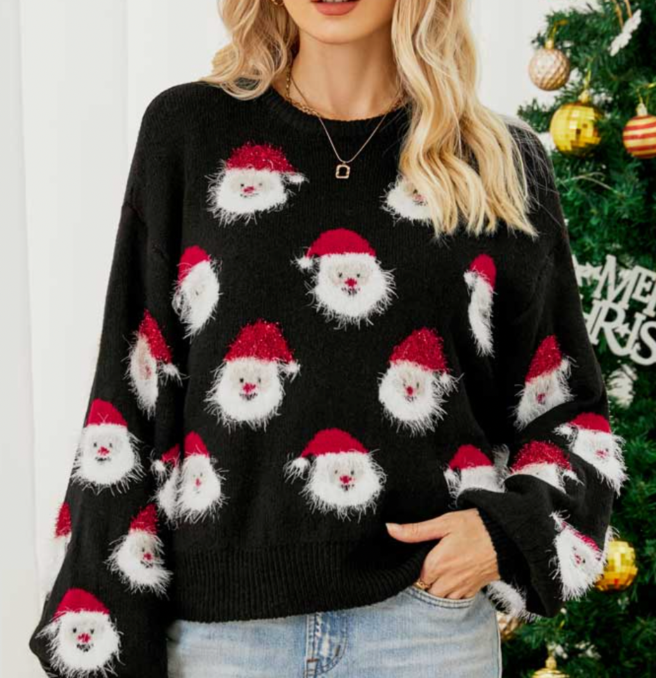 Christmas Sweater - Loose Fit - Santa Claus - Funny Xmas Sweater - Women's Jumper-Grace Aura