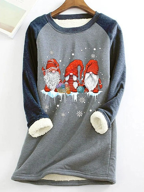 Christmas Sweatshirt - Women's Long Fleece Lined Santa Claus Pullover-Grace Aura