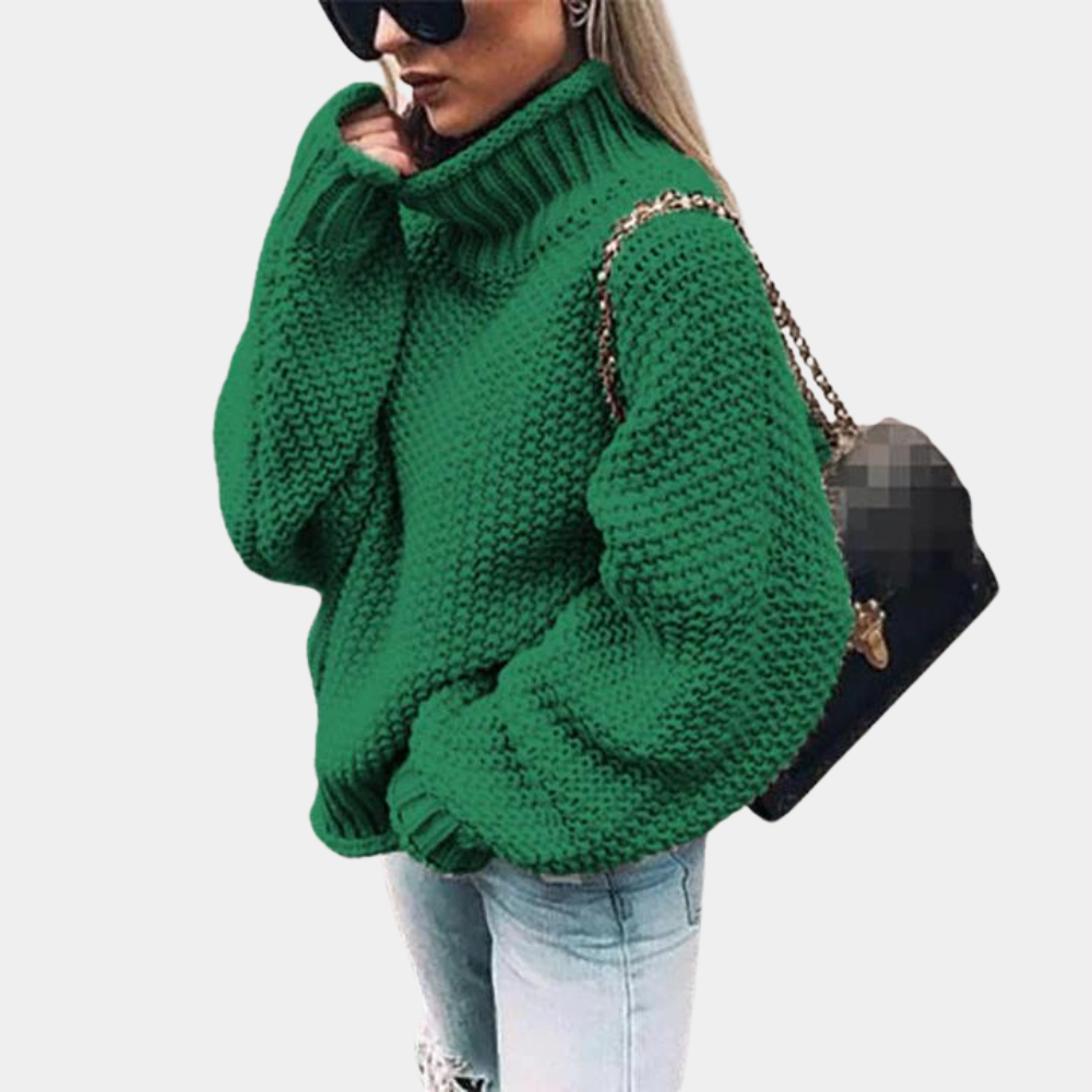 Chunky Sweater - Oversized - Turtleneck - Knitted Sweater - Women's Clothing-Grace Aura