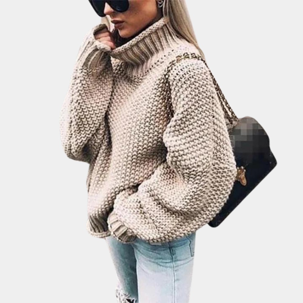 Chunky Sweater - Oversized - Turtleneck - Knitted Sweater - Women's Clothing-Grace Aura